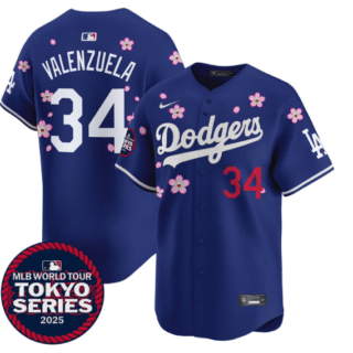 Men's Dodgers Tokyo Series 2025 Vapor Premier Limited Jersey Stitched Royal Fernando Valenzuela #34