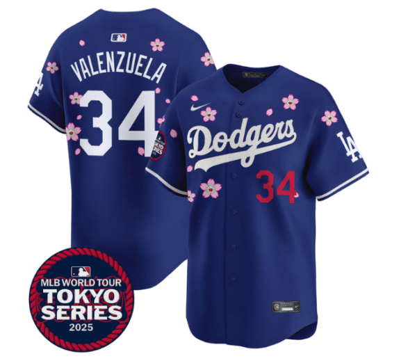 Men's Dodgers Tokyo Series 2025 Vapor Premier Limited Jersey Stitched Royal Fernando Valenzuela #34