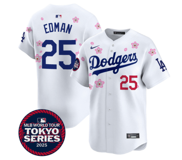 Men's Dodgers Tokyo Series 2025 Vapor Premier Limited Jersey Stitched WHITE Tommy Edman #25
