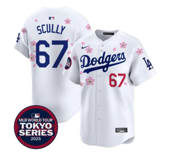 Men's Dodgers Tokyo Series 2025 Vapor Premier Limited Jersey Stitched WHITE Vin Scully #67