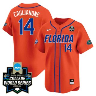 Men's Florida Gators #14 Caglianone 2324 Jersey 2024 College World Series Patch All Stitched Florida Orange