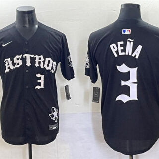 Men's Houston Astros #3 Jeremy Pena Black Gothic 'Houston Born Barrio Raised' Limited Stitched Baseball Jersey