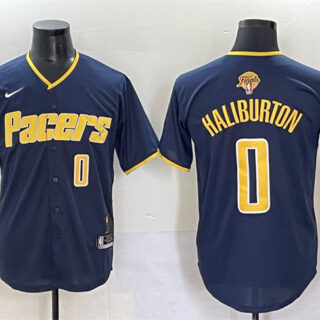 Men's Indiana Pacers #0 Tyrese Haliburton Navy 2025 Finals Vapor Stitched Baseball Jersey