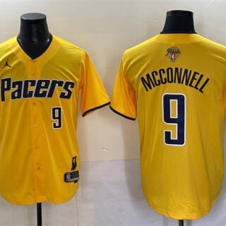 Men's Indiana Pacers #9 T.J. McConnell Yellow 2025 Finals Vapor Stitched Baseball Jersey