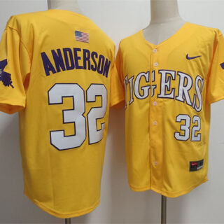 Men's LSU Tigers #32 Kade Anderson Gold 2025 Stitched Baseball Jersey
