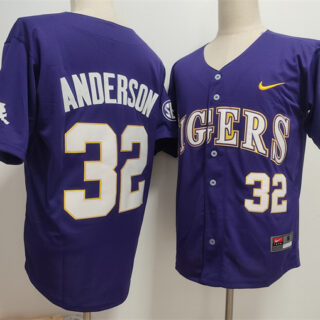 Men's LSU Tigers #32 Kade Anderson Purple 2025 Stitched Baseball Jersey