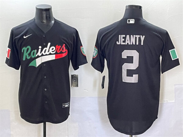 Men's Las Vegas Raiders #2 Ashton Jeanty Black Mexico Cool Base Stitched Baseball Jersey
