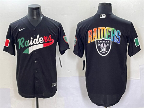 Men's Las Vegas Raiders Team Big Logo Black Mexico Cool Base Stitched Baseball Jersey