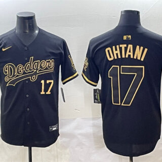 Men's Los Angeles Dodgers #17 Shohei Ohtani Black Gold Limited Stitched Jersey