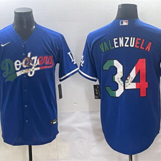 Men's Los Angeles Dodgers #34 Fernando Valenzuela Blue Mexico Stitched Jersey
