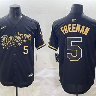 Men's Los Angeles Dodgers #5 Freddie Freeman Black Gold Limited Stitched Jersey