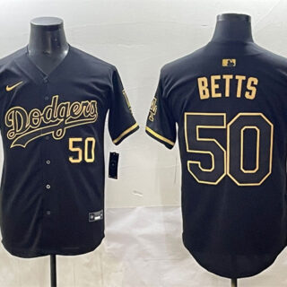 Men's Los Angeles Dodgers #50 Mookie Betts Black Gold Limited Stitched Jersey
