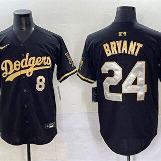 Men's Los Angeles Dodgers Front #8 Back #24 Kobe Bryant Black Gold Limited Stitched Jersey
