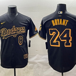 Men's Los Angeles Dodgers Front #8 Back #24 Kobe Bryant Black With KB Patch Stitched Jersey