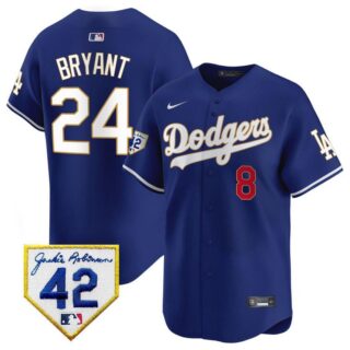 Men's Los Angeles Dodgers Front #8 Back #24 Kobe Bryant Royal With Jackie Robinson Patch Limited Stitched Baseball Jersey