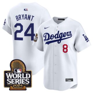 Men's Los Angeles Dodgers Front #8 Back #24 Kobe Bryant White Jackie Robinson Patch Home Limited Stitched Baseball Jersey