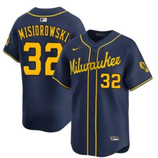 Men's Milwaukee Brewers #32 Jacob Misiorowski Navy Alternate Limited Stitched Baseball Jersey