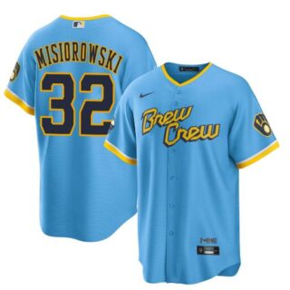 Men's Milwaukee Brewers #32 Jacob Misiorowski Powder Blue City Connect Cool Base Stitched Jersey