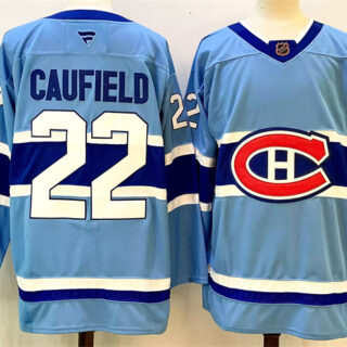 Men's Montreal Canadiens #22 Cole Caufield Blue 2024-25 Reverse Retro Stitched Jersey