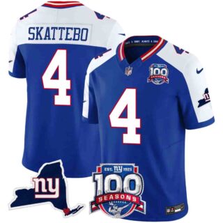 Men's New York Giants 100th Season & State Patch Vapor Limited Jersey All Stitched Cam Skattebo 4