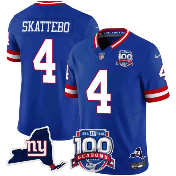 Men's New York Giants 100th Season & State Patch Vapor Limited Jersey All Stitched Cam Skattebo 4
