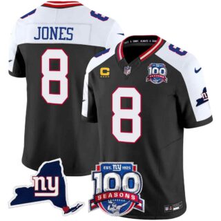 Men's New York Giants 100th Season & State Patch Vapor Limited Jersey All Stitched Daniel Jones