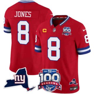 Men's New York Giants 100th Season & State Patch Vapor Limited Jersey All Stitched Daniel Jones 8
