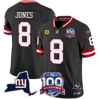 Men's New York Giants 100th Season & State Patch Vapor Limited Jersey All Stitched #8 Daniel Jones