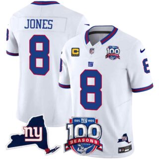 Men's New York Giants 100th Season & State Patch Vapor Limited Jersey All Stitched Daniel Jones 8