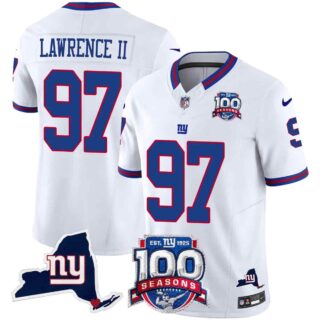 Men's New York Giants 100th Season & State Patch Vapor Limited Jersey All Stitched Dexter Lawrence II 97