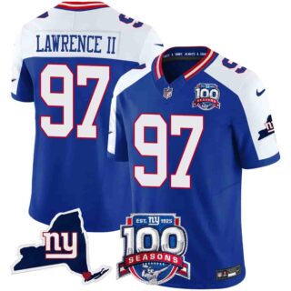 Men's New York Giants 100th Season & State Patch Vapor Limited Jersey All Stitched Dexter Lawrence II 97