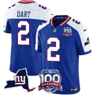 Men's New York Giants 100th Season & State Patch Vapor Limited Jersey All Stitched Jaxson Dart 2