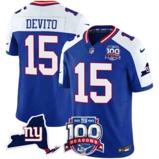 Men's New York Giants 100th Season & State Patch Vapor Limited Jersey All Stitched Tommy DeVito 15