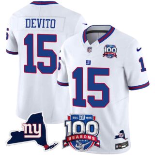 Men's New York Giants 100th Season & State Patch Vapor Limited Jersey All Stitched Tommy DeVito 15