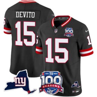 Men's New York Giants 100th Season & State Patch Vapor Limited Jersey All Stitched Tommy DeVito