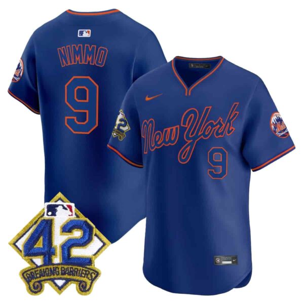 Men's New York Mets 2025 Jackie Robinson Patch Road Alternate Jersey All Stitched Brandon Nimmo