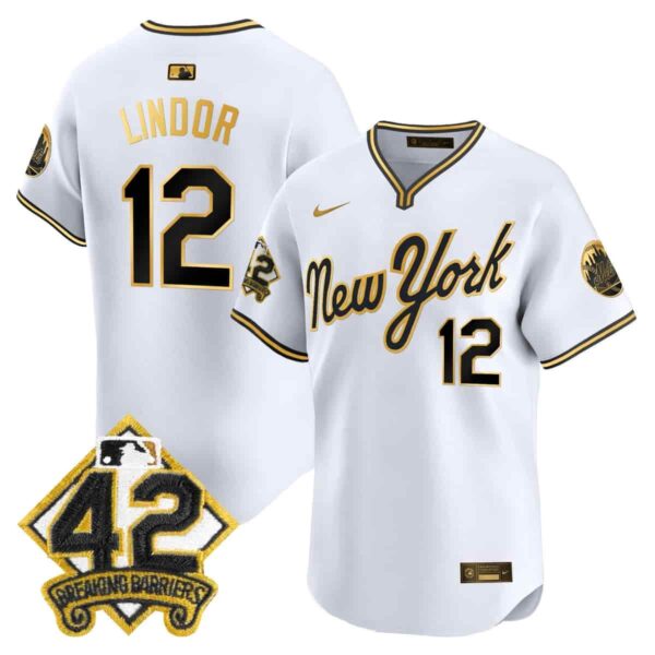 Men's New York Mets 2025 Jackie Robinson Patch Road Alternate Jersey All Stitched Francisco Lindor #12