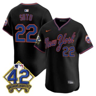 Men's New York Mets 2025 Jackie Robinson Patch Road Alternate Jersey All Stitched Juan Soto #22