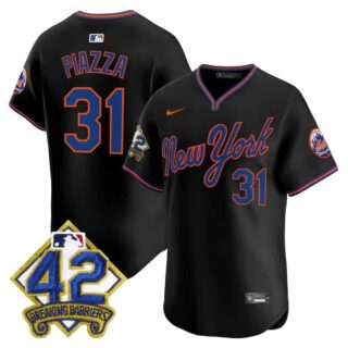 Men's New York Mets 2025 Jackie Robinson Patch Road Alternate Jersey All Stitched Mike Piazza #31