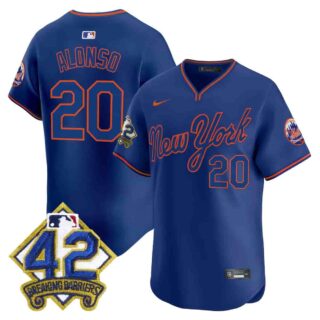 Men's New York Mets 2025 Jackie Robinson Patch Road Alternate Jersey All Stitched Pete Alonso