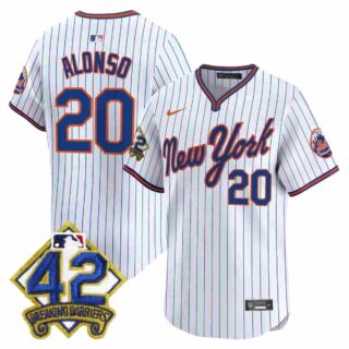 Men's New York Mets 2025 Jackie Robinson Patch Road Alternate Jersey All Stitched Pete Alonso #20