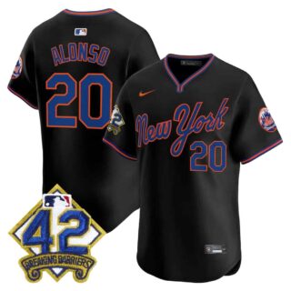 Men's New York Mets 2025 Jackie Robinson Patch Road Alternate Jersey All Stitched Pete Alonso #20