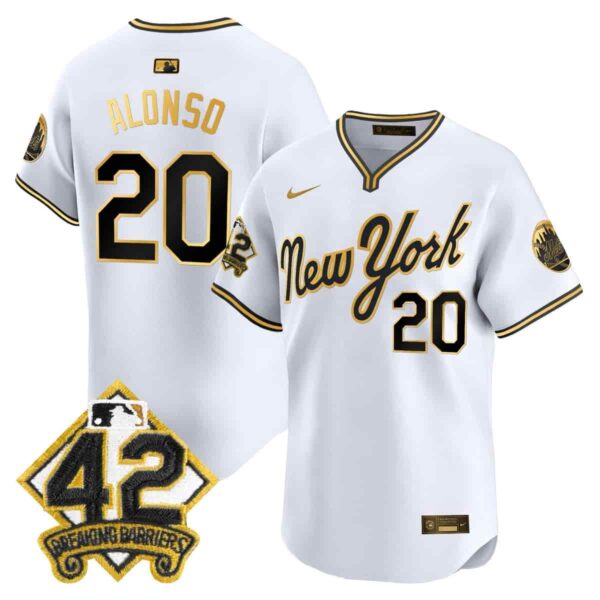 Men's New York Mets 2025 Jackie Robinson Patch Road Alternate Jersey All Stitched Pete Alonso 20