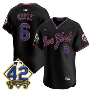 Men's New York Mets 2025 Jackie Robinson Patch Road Alternate Jersey All Stitched Starling Marte #6