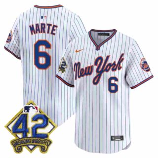 Men's New York Mets 2025 Jackie Robinson Patch Road Alternate Jersey All Stitched Starling Marte #6