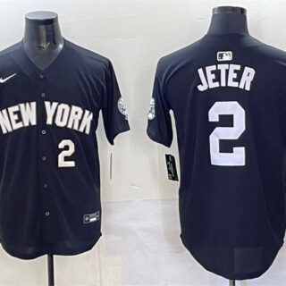 Men's New York Yankees #2 Derek Jeter Black Limited Stitched Baseball Jersey