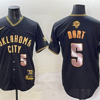 Men's Oklahoma City Thunder #5 Luguentz Dort Black Gold 2025 Finals Vapor Stitched Baseball Jersey