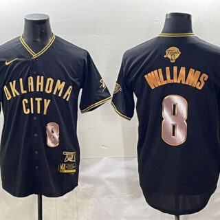 Men's Oklahoma City Thunder #8 Jalen Williams Black Gold 2025 Finals Vapor Stitched Baseball Jersey