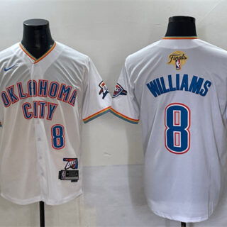 Men's Oklahoma City Thunder #8 Jalen Williams White 2025 Finals Vapor Stitched Baseball Jersey