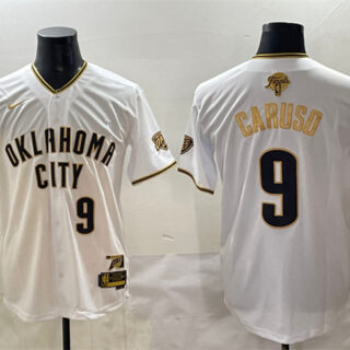 Men's Oklahoma City Thunder #9 Alex Caruso White Gold 2025 Finals Vapor Stitched Baseball Jersey